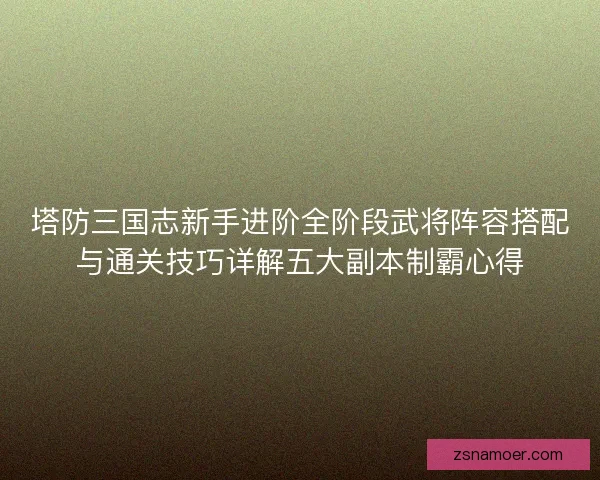 塔防三国志新手进阶全阶段武将阵容搭配与通关技巧详解五大副本制霸心得