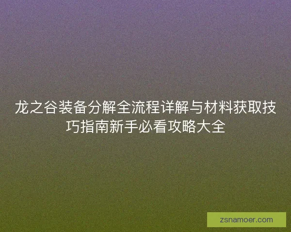 龙之谷装备分解全流程详解与材料获取技巧指南新手必看攻略大全